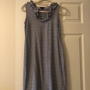 Black and white striped shift dress